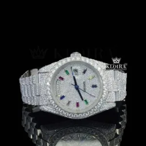 Roles Day Date Display Moissanite Watch with Rainbow Stick Markers