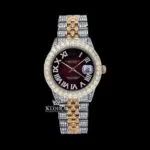 Roles Diamond Bezel Brown Roman Dial Two Tone Moissanite Watch showcasing exquisite details