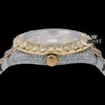 Diamond Bezel Arabic Dial Two Tone Iced Out Moissanite Watch Crown View