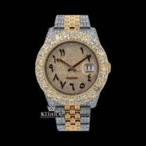 Roles Diamond Bezel Arabic Dial Two Tone Iced Out Moissanite Watch