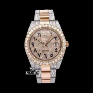 Roles Moissanite Watch with Diamond Bezel and Arabic Numerals Dial