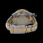 Diamond Bezel Black Dial Roman Numerals Two Tone Iced Out Moissanite Watch Caseback View