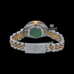 Diamond Bezel Black Dial Two Tone Iced Out Moissanite Watch Caseback View