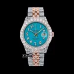 Roles Diamond Bezel Two Tone Moissanite Watch with Blue Dial