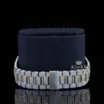 Diamond Bezel Blue Chronograph Dial Two Tone Moissanite Watch Bracelet View
