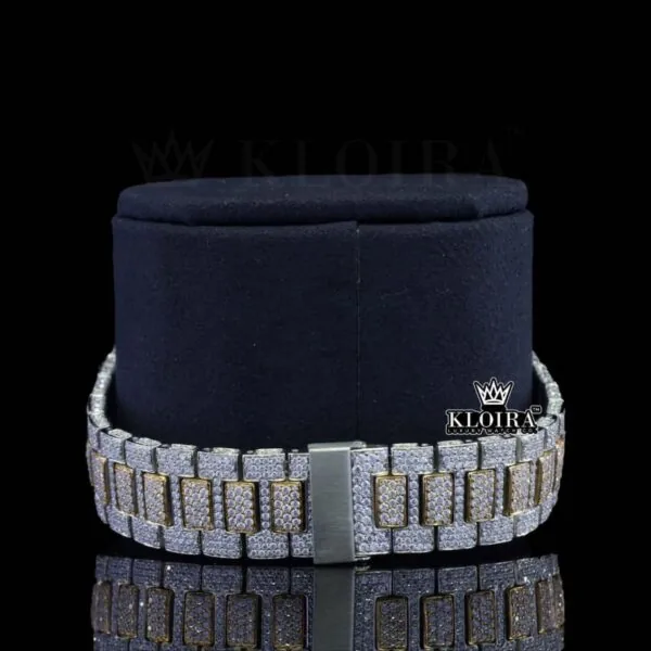 Diamond Bezel Blue Chronograph Dial Two Tone Moissanite Watch Bracelet View