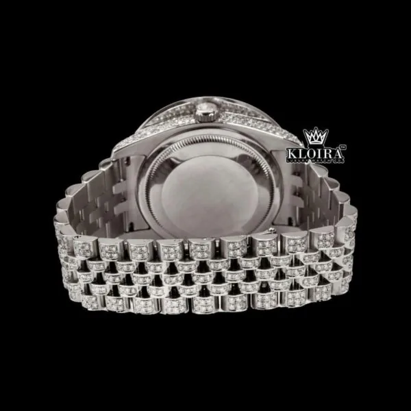 Diamond Bezel Brown Dial Roman Numerals Fully Iced Moissanite Watch Caseback View