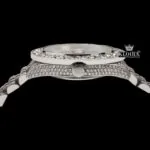 Diamond Bezel Brown Dial Roman Numerals Fully Iced Moissanite Watch Crown View