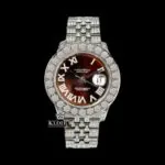 Roles Majesticra Moissanite Watch with Brown Dial and Diamond Bezel Front View