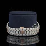 Diamond Bezel Chronograph Dial Two Tone Rose Gold Moissanite Watch Bracelet View