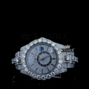 Roles Moissanite Watch with Diamond Bezel and Dual Time Functionality