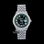 Roles Diamond Bezel Green Roman Dial Moissanite Watch with Gold Plating