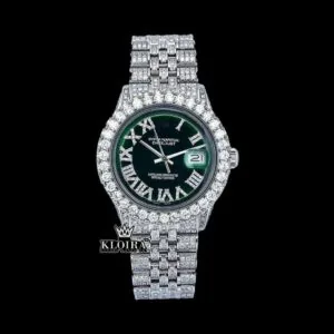 Roles Diamond Bezel Green Roman Dial Moissanite Watch