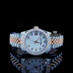 Roles Moissanite Watch with Diamond Bezel and Pearl White Dial