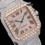 Diamond Bezel Roman Dial Rose Gold Two Tone Moissanite Watch Close Up Dial View