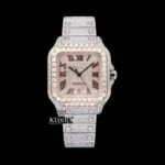 Cartior Diamond Bezel Roman Dial Moissanite Watch with Rose Gold Finish