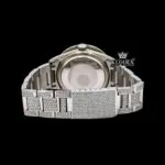 Diamond Bezel White Roman Dial Fully Iced Out Moissanite Watch Caseback View