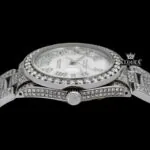 Diamond Bezel White Roman Dial Fully Iced Out Moissanite Watch Crown View