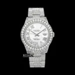 Roles Diamond Bezel White Roman Dial Fully Iced Out Moissanite Watch