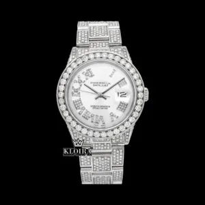 Roles Diamond Bezel White Roman Dial Fully Iced Out Moissanite Watch