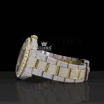 Diamond Bezel Yellow Gold Stick Markers Dial Two Tone Moissanite Watch Left Side View