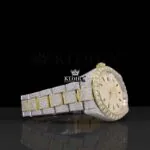 Diamond Bezel Yellow Gold Stick Markers Dial Two Tone Moissanite Watch Right Profile View