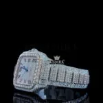 Diamond Block Link Strap Roman Dial Two Tone Moissanite Watch Close Up Dial View