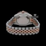 Diamond Markers Black Dial Two Tone Classic Link Strap Moissanite Watch Caseback View