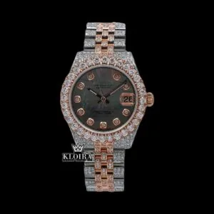 Roles Diamond Markers Black Dial Two Tone Moissanite Watch