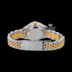 Diamond Markers Black Dial Two Tone Iced Out Moissanite Watch Caseback View