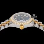 Diamond Markers Black Dial Two Tone Iced Out Moissanite Watch Crown View