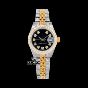 Roles Diamond Markers Black Dial Two Tone Iced Out Moissanite Watch