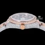 Diamond Markers Brown Dial Two Tone Iced Out Moissanite Watch Crown View