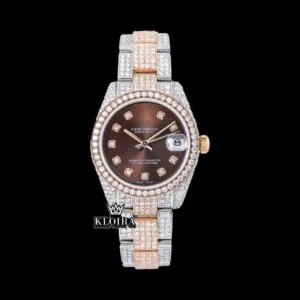Roles Diamond Markers Brown Dial Two Tone Iced Out Moissanite Watch