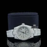 Diamond Markers Fully Bust Down White Dial Moissanite Diamond Watch Close Up Front View