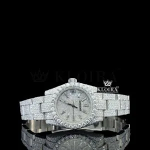 Roles Moissanite Diamond Watch with White Dial and Diamond Markers