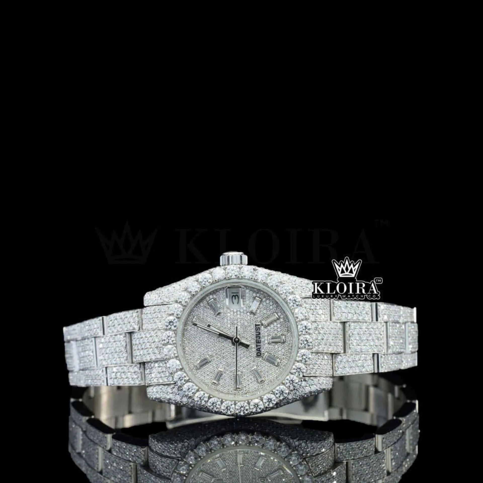 Roles Moissanite Diamond Watch with White Dial and Diamond Markers