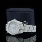 Diamond Markers Fully Bust Down White Dial Moissanite Diamond Watch Left Profile View
