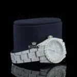 Diamond Markers Fully Bust Down White Dial Moissanite Diamond Watch Right Profile View