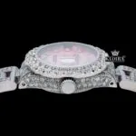 Diamond Markers Pink Dial Full Iced Out Moissanite Watch Crown View