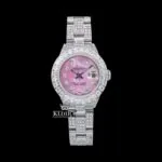 Roles Diamond Markers Pink Dial Full Iced Out Moissanite Watch with 14K gold plating and pink dial