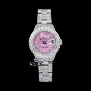 Roles Diamond Markers Pink Dial Full Iced Out Moissanite Watch