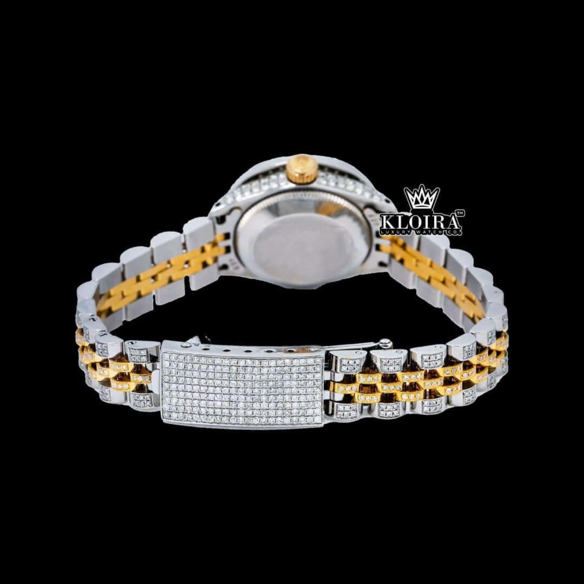 Diamond Markers Purple Dial Two Tone Moissanite Watch Caseback View