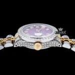 Diamond Markers Purple Dial Two Tone Moissanite Watch Crown View
