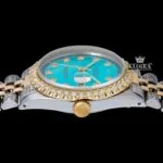 Diamond Markers Tiffany Blue Dial Two Tone Moissanite Watch Crown View