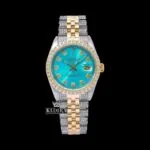 Roles Diamond Markers Tiffany Blue Dial Two Tone Moissanite Watch with Blue Dial