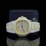 Diamond Markers Two Tone Yellow Gold Moissanite Diamond Watch Close Up Front View