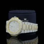 Diamond Markers Two Tone Yellow Gold Moissanite Diamond Watch Left Profile View