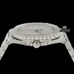 Diamond Markers White Dial Bust Down Moissanite Diamond Watch Crown View