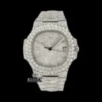 Patik Philippe Nautilus Moissanite Diamond Watch with white dial and diamond markers